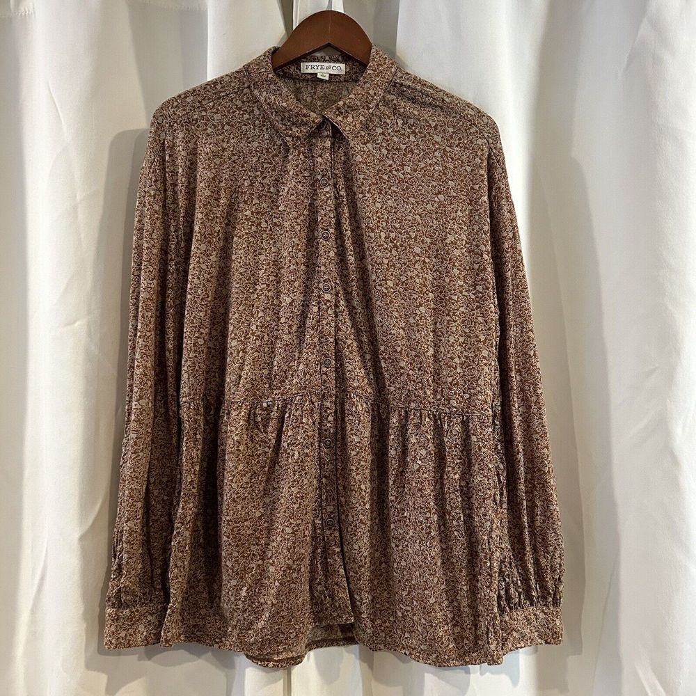 Frye And Co. Top Women Size L Monica‎ Floral Print Button Front Peplum Boho